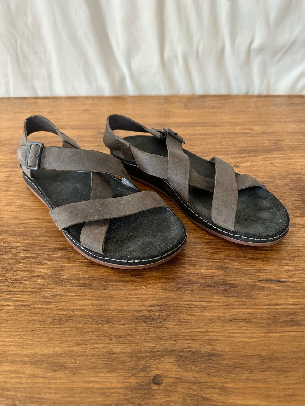 Chaco Men's Brown Leather Crisscross Strap Sandals